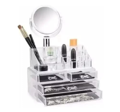 ORGANIZADOR ACRILICO GRANDE PARA MAQUILLAJE Y JOYAS CON ESPEJO - 1