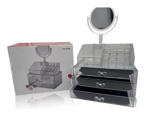 ORGANIZADOR ACRILICO GRANDE PARA MAQUILLAJE Y JOYAS CON ESPEJO - 6