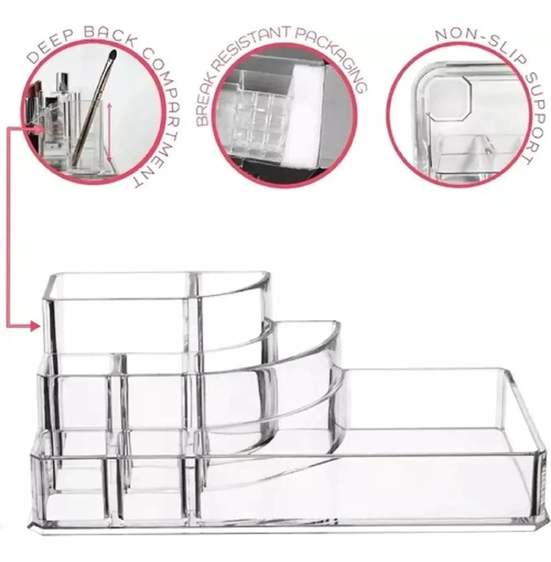ORGANIZADOR DE MAQUILLAJE ACRILICO CON 8 COMPARTIMENTOS - 2