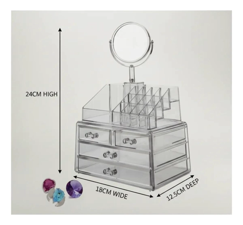 ORGANIZADOR DE MAQUILLAJE ACRILICO CON ESPEJO Y CAJONES - 5