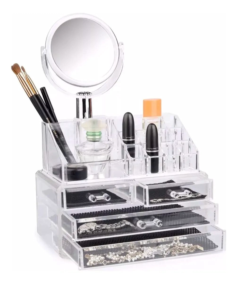 ORGANIZADOR DE MAQUILLAJE CON ESPEJO Y 4 CAJONES MULTICOLOR - 1