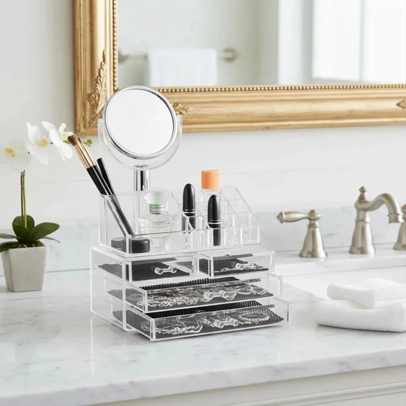 ORGANIZADOR DE MAQUILLAJE CON ESPEJO Y 4 CAJONES MULTICOLOR - 6