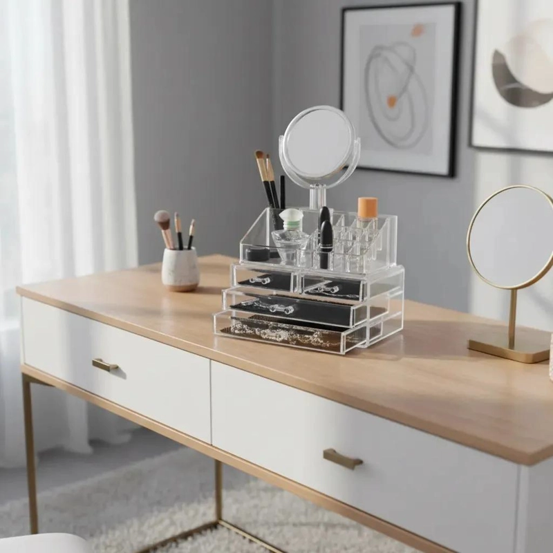 ORGANIZADOR DE MAQUILLAJE CON ESPEJO Y 4 CAJONES MULTICOLOR - 7