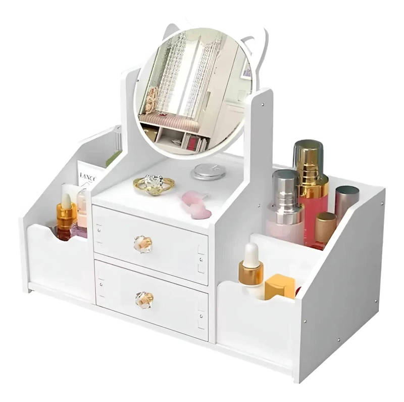 ORGANIZADOR DE MAQUILLAJE CON ESPEJO EN FORMA DE GATO - 1