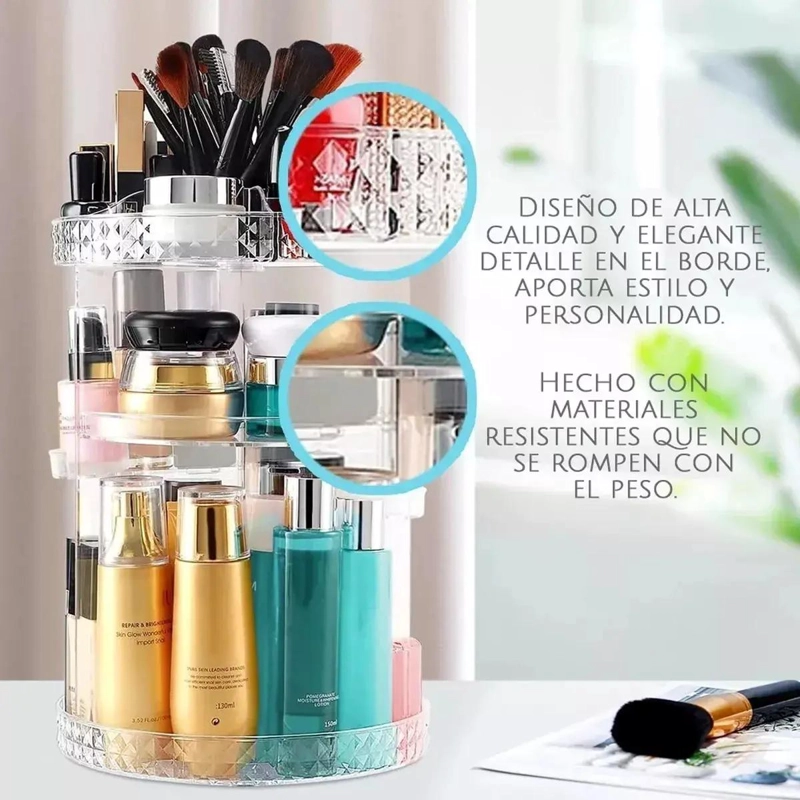 ORGANIZADOR DE MAQUILLAJE GIRATORIO 360 GRADOS CON COMPARTIMIENTOS AJUSTABLES - 2