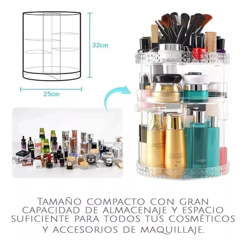 ORGANIZADOR DE MAQUILLAJE GIRATORIO 360 GRADOS CON COMPARTIMIENTOS AJUSTABLES - 3