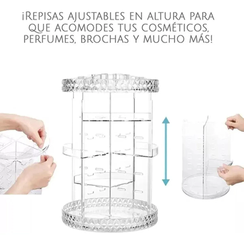 ORGANIZADOR DE MAQUILLAJE GIRATORIO 360 GRADOS CON COMPARTIMIENTOS AJUSTABLES - 4