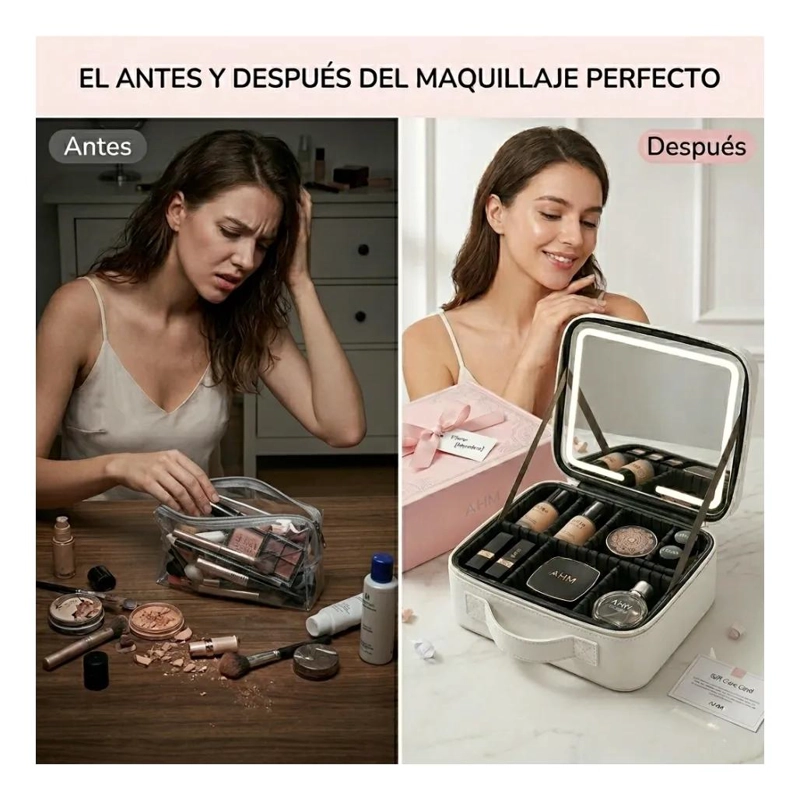 ESTUCHE DE MAQUILLAJE CON ESPEJO LED Y COMPARTIMENTOS AJUSTABLES - 3