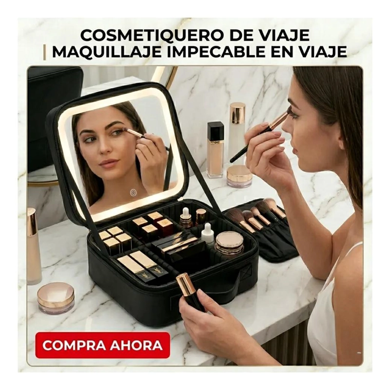 ESTUCHE DE MAQUILLAJE CON ESPEJO LED Y COMPARTIMENTOS AJUSTABLES - 6