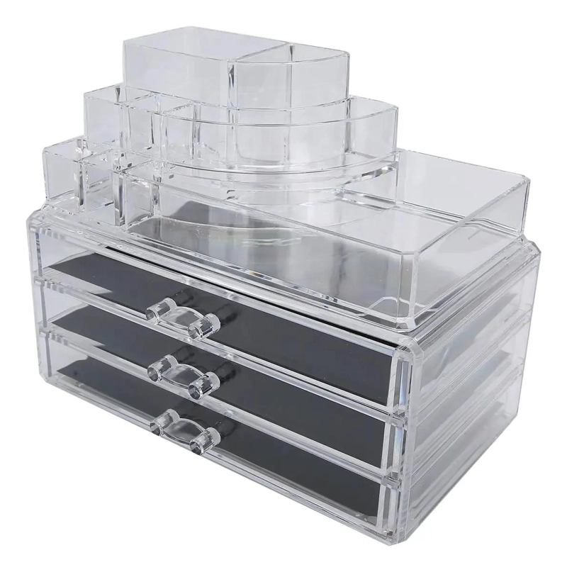 ORGANIZADOR ACRILICO PARA MAQUILLAJE CON 3 COMPARTIMENTOS - 1