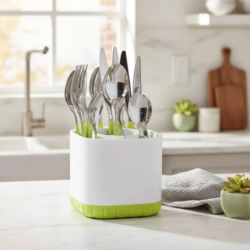 ORGANIZADOR ESCURRIDOR DE CUBIERTOS CON 4 COMPARTIMENTOS - 1