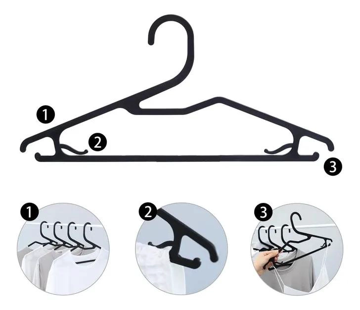 SET DE 10 COLGADORES NEGROS DE PLASTICO RESISTENTE PARA ROPA - 4