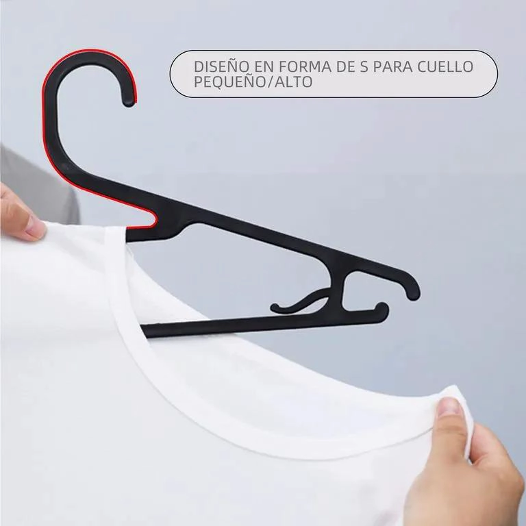 SET DE 10 COLGADORES NEGROS DE PLASTICO RESISTENTE PARA ROPA - 5