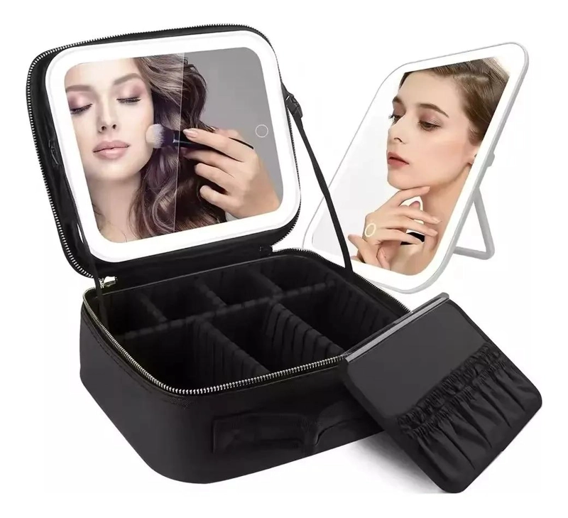 ESTUCHE ORGANIZADOR DE MAQUILLAJE CON ESPEJO LED Y COMPARTIMENTOS - 1