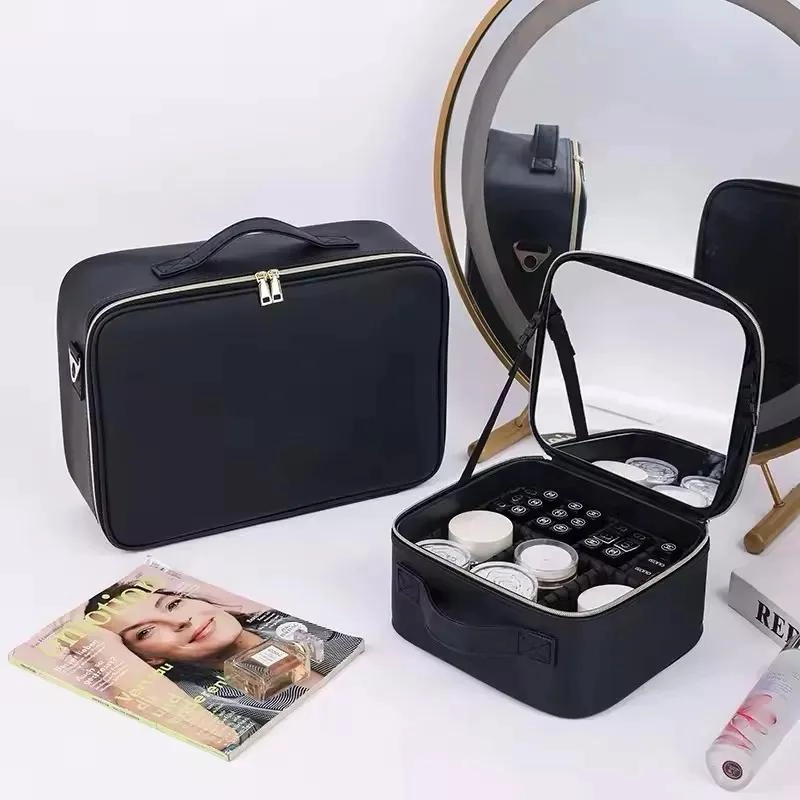 ESTUCHE ORGANIZADOR DE MAQUILLAJE CON ESPEJO LED Y COMPARTIMENTOS - 8
