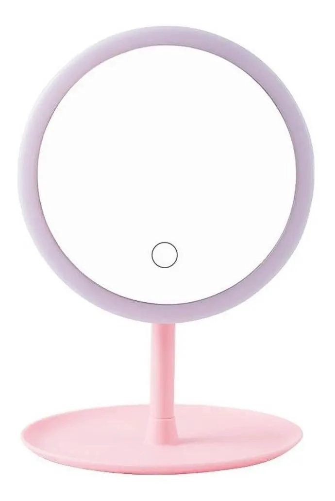ESPEJO PLEGABLE REDONDO CON LUZ LED RECARGABLE PARA MAQUILLAJE - 1