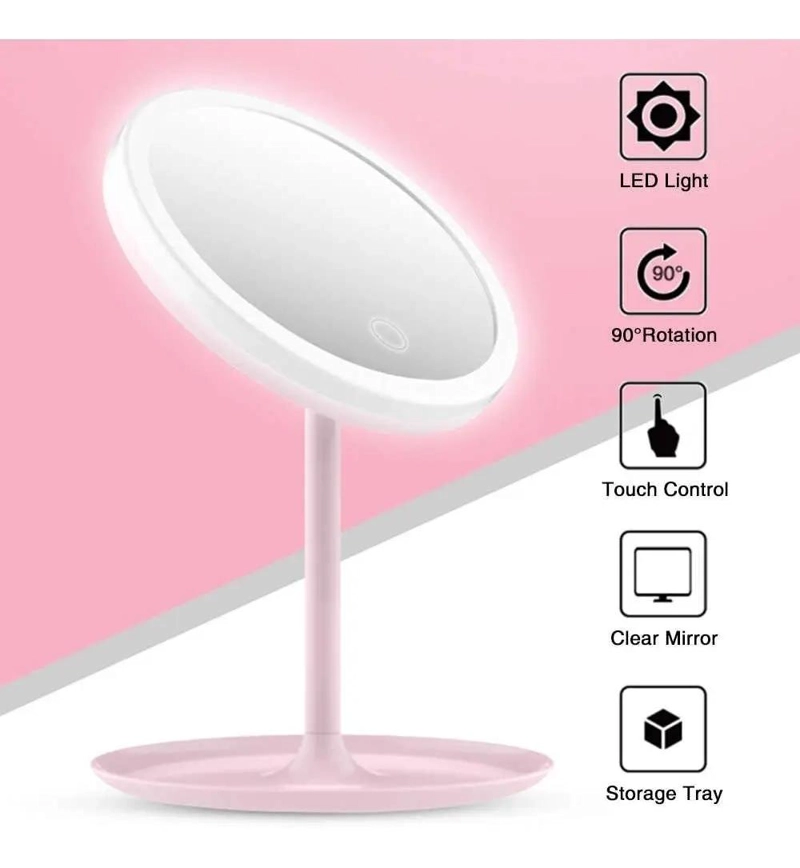 ESPEJO PLEGABLE REDONDO CON LUZ LED RECARGABLE PARA MAQUILLAJE - 2