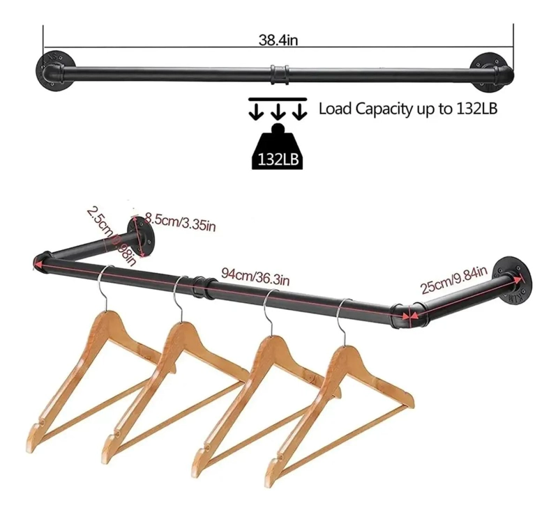 BARRA COLGADORA DE ROPA DE 92 CM PARA PARED MULTIUSO - 7