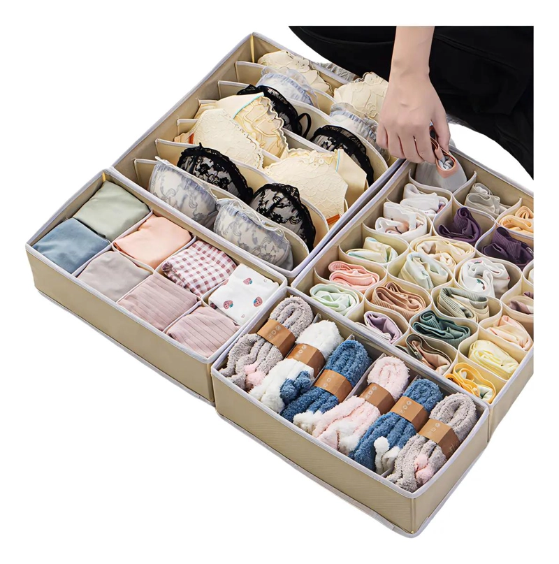 SET DE 4 ORGANIZADORES PLEGABLES PARA CAJONES EN COLOR BEIGE - 1