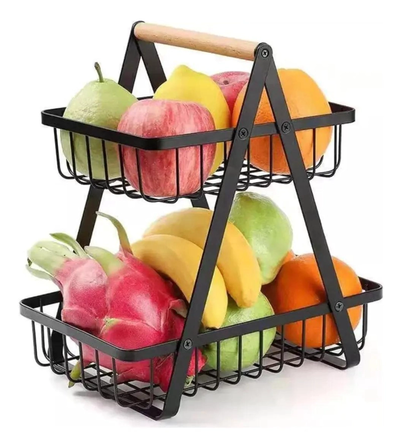 FRUTERO ORGANIZADOR DE COCINA DE DOS NIVELES EN COLOR NEGRO - 1