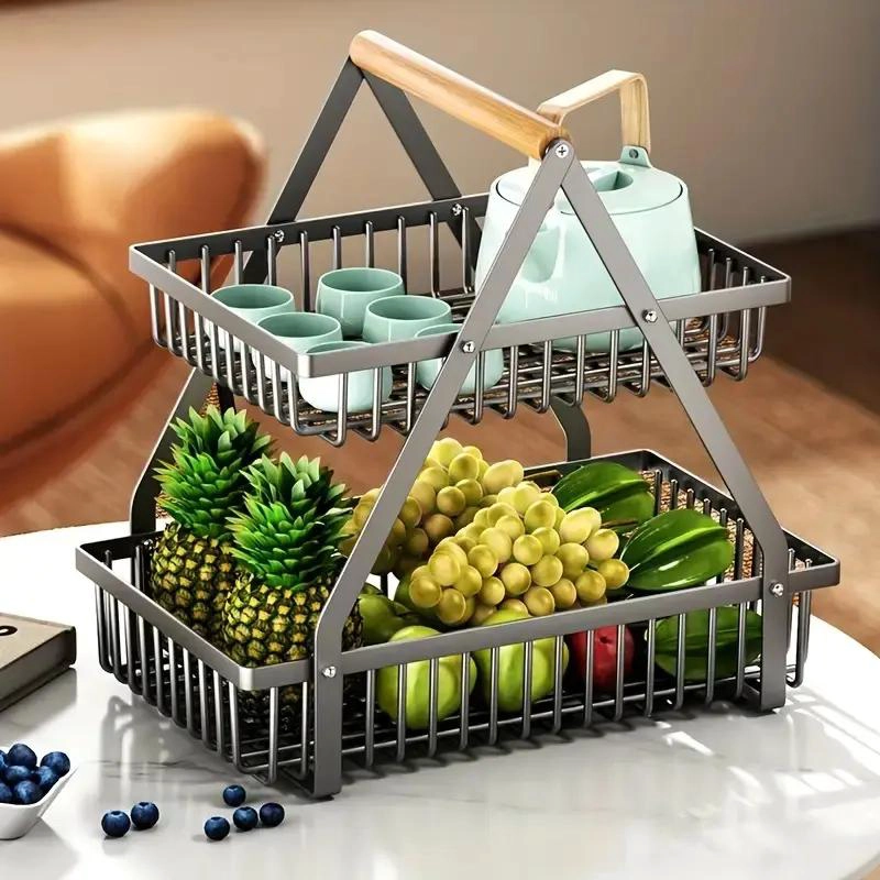FRUTERO ORGANIZADOR DE COCINA DE DOS NIVELES EN COLOR NEGRO - 3