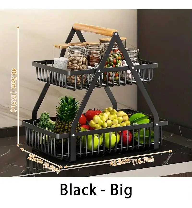FRUTERO ORGANIZADOR DE COCINA DE DOS NIVELES EN COLOR NEGRO - 5