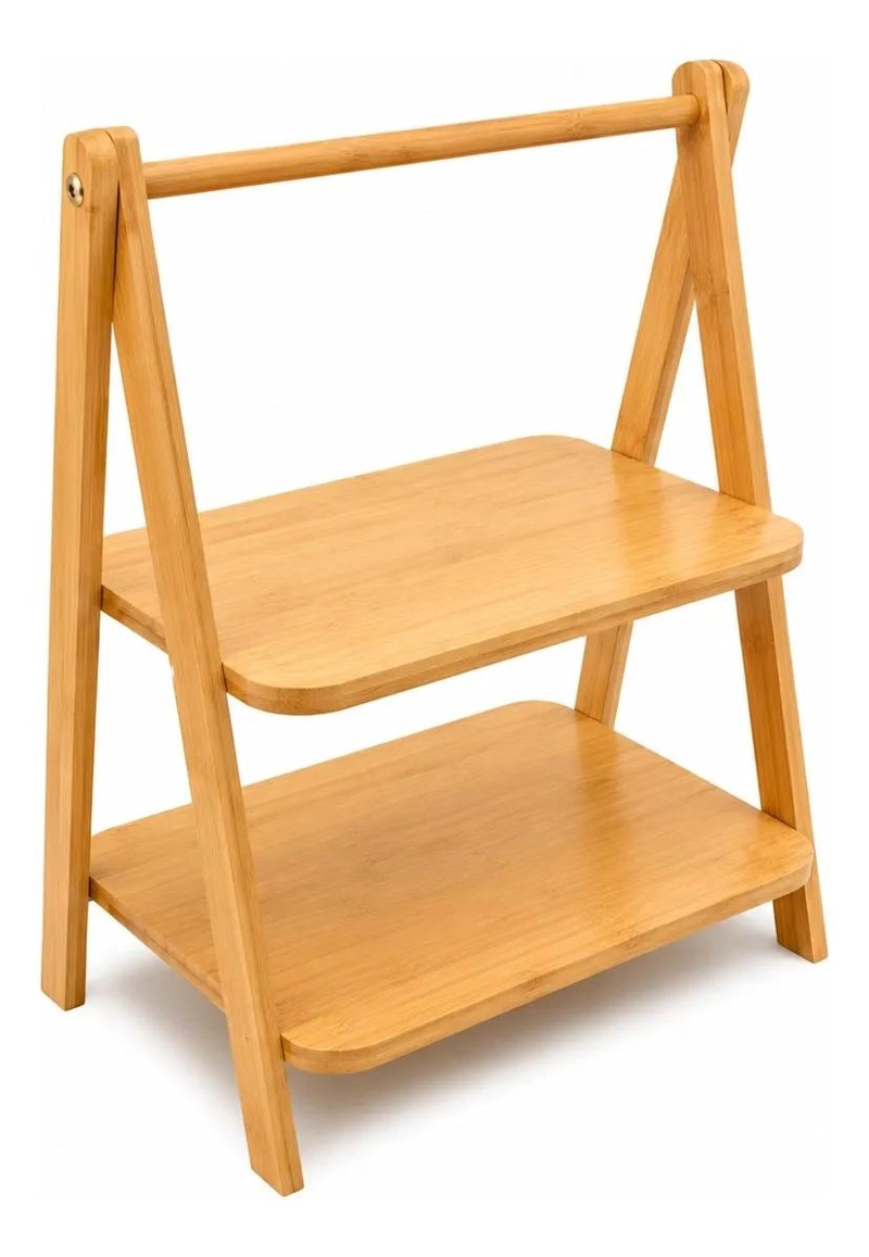 REPISA ORGANIZADOR DE BAMBU DE DOS NIVELES CON ASA PRACTICA - 1