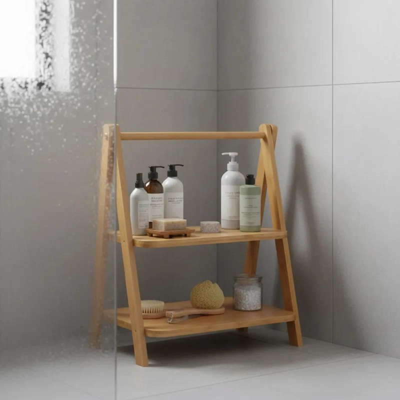 REPISA ORGANIZADOR DE BAMBU DE DOS NIVELES CON ASA PRACTICA - 5