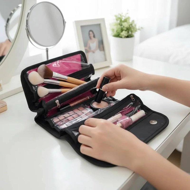 ESTUCHE ORGANIZADOR DE MAQUILLAJE PARA VIAJES COMPACTO - 3