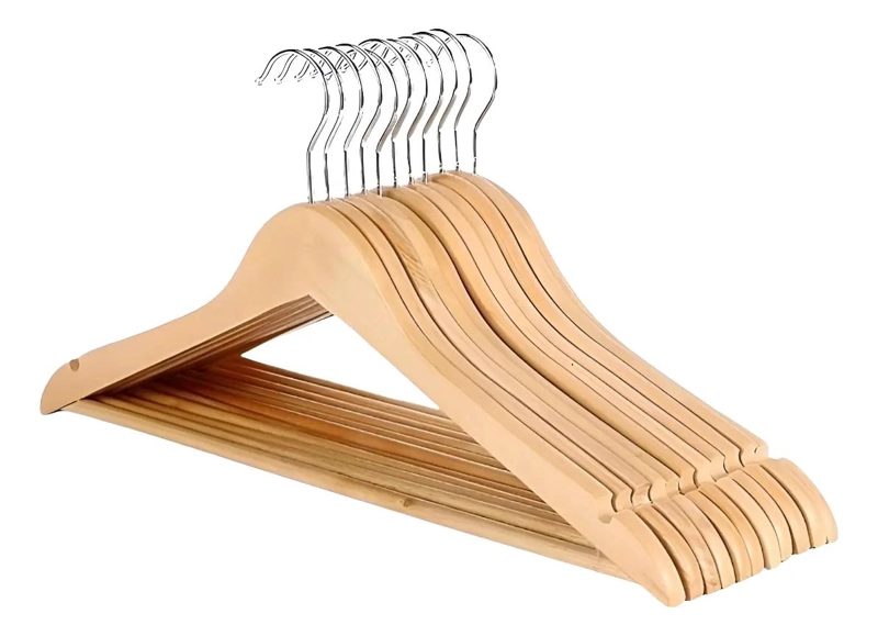 GANCHOS ORGANIZADOR DE MADERA NATURAL PARA ROPA ADULTO PACK 10 UNIDADES - 1