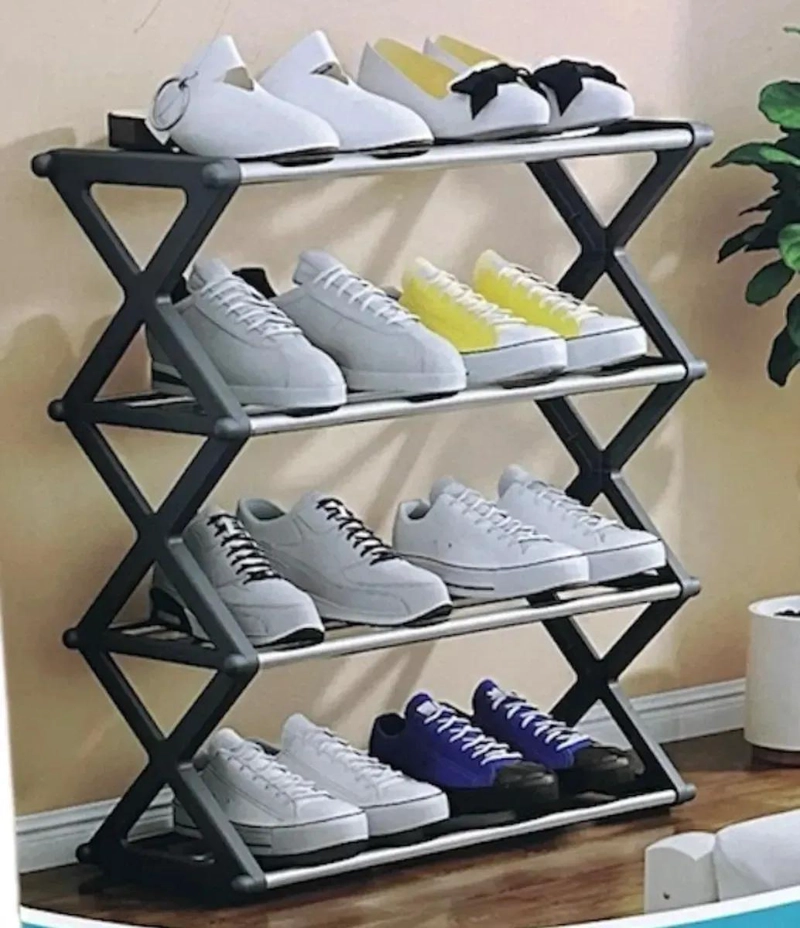 ESTANTE ORGANIZADOR MULTIFUNCIONAL FORMA X COLOR GRIS PARA CALZADO - 1