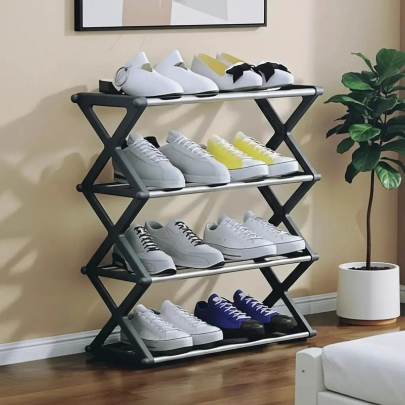 ESTANTE ORGANIZADOR MULTIFUNCIONAL FORMA X COLOR GRIS PARA CALZADO - 2