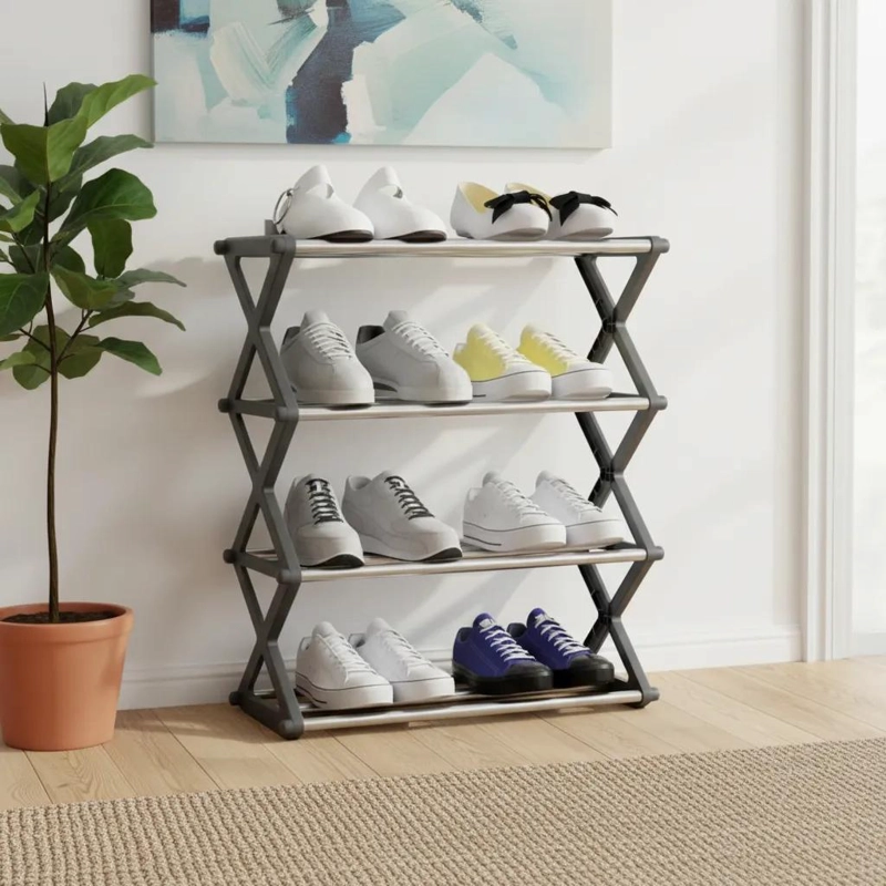ESTANTE ORGANIZADOR MULTIFUNCIONAL FORMA X COLOR GRIS PARA CALZADO - 4