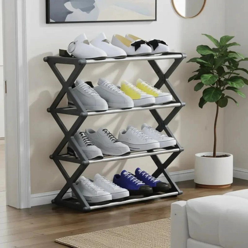ESTANTE ORGANIZADOR MULTIFUNCIONAL FORMA X COLOR GRIS PARA CALZADO - 5