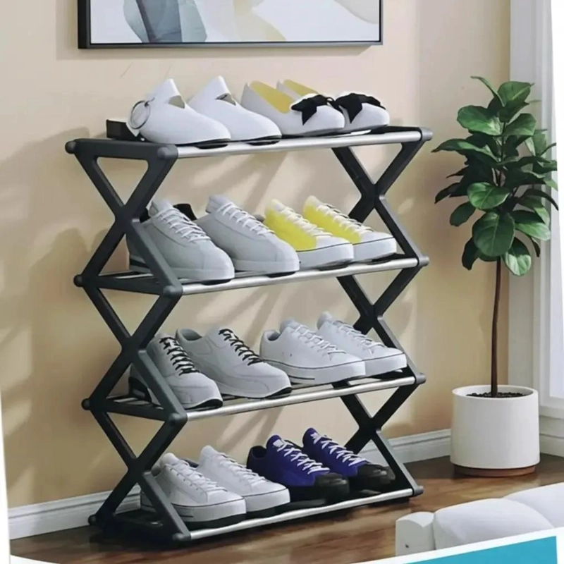 ESTANTE ORGANIZADOR MULTIFUNCIONAL FORMA X COLOR GRIS PARA CALZADO - 6