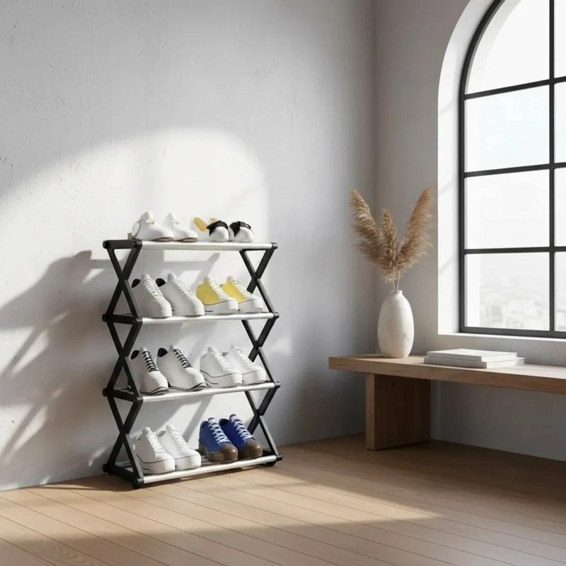 ESTANTE ORGANIZADOR MULTIFUNCIONAL FORMA X COLOR GRIS PARA CALZADO - 7