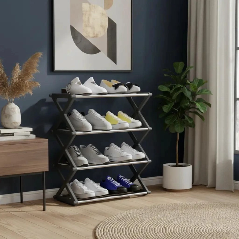 ESTANTE ORGANIZADOR MULTIFUNCIONAL FORMA X COLOR GRIS PARA CALZADO - 8