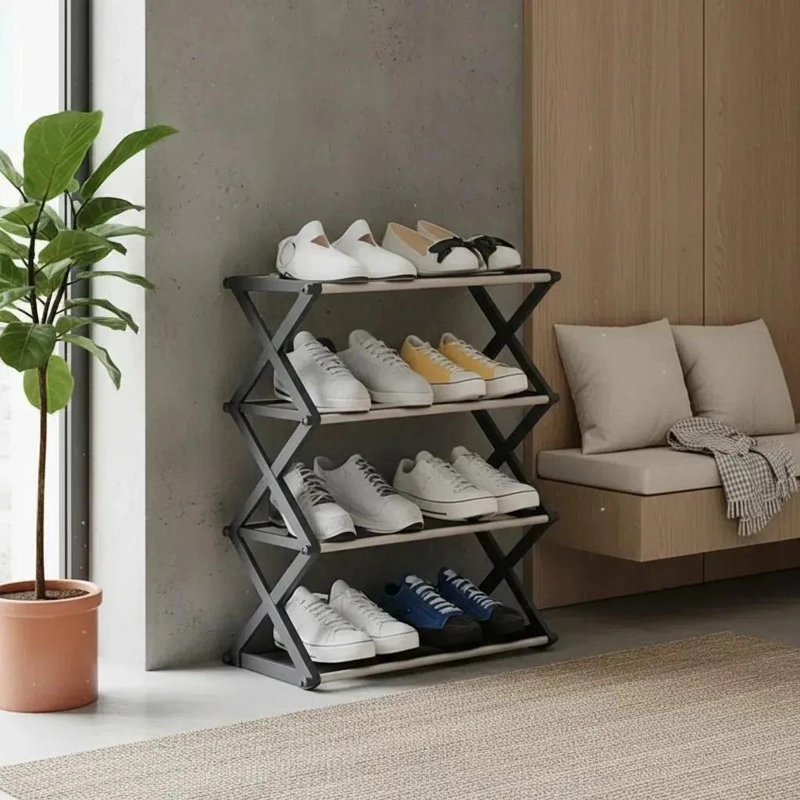 ESTANTE ORGANIZADOR MULTIFUNCIONAL FORMA X COLOR GRIS PARA CALZADO - 9