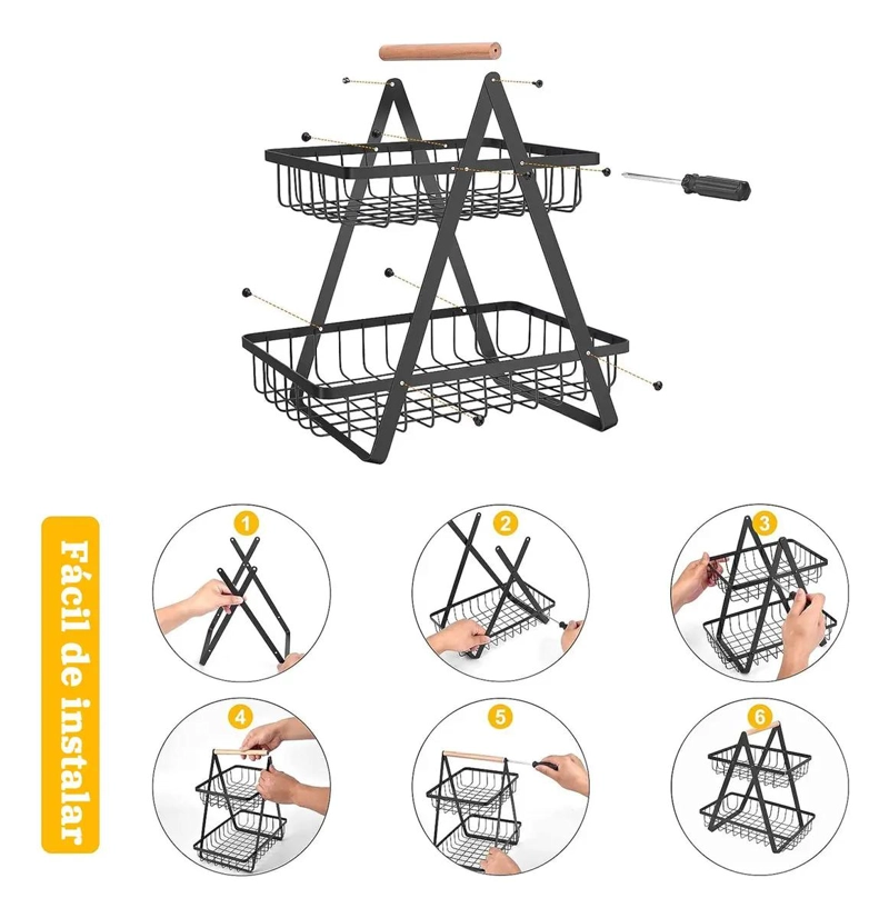 CESTA ORGANIZADOR MULTIUSO PARA FRUTAS Y VERDURAS EN DOS NIVELES - 5