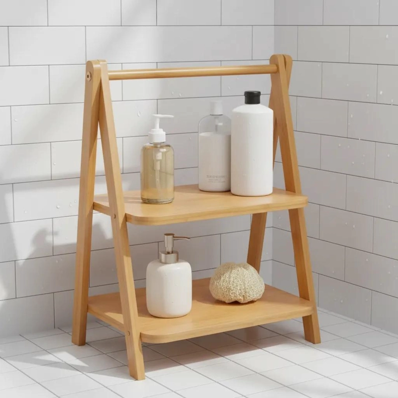 REPISA ORGANIZADOR DE BAMBU DE DOS NIVELES CON ASA PRACTICA - 5