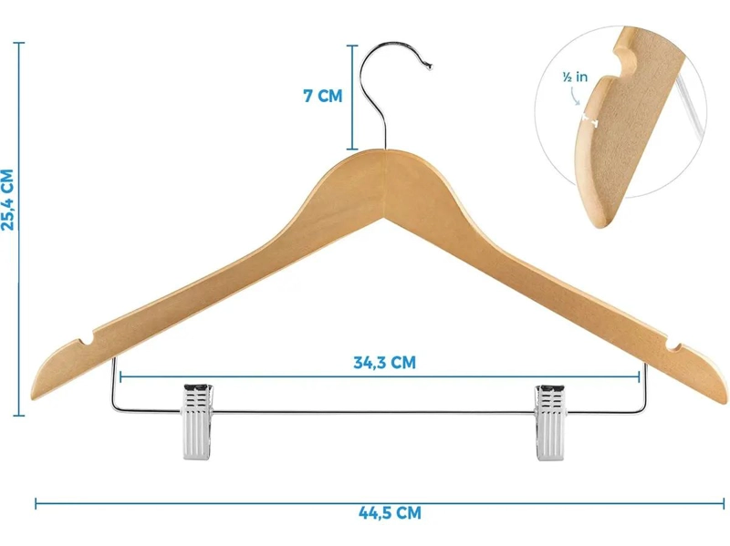 SET DE 10 PERCHAS DE MADERA LUSTRADA CON BROCHES PARA ROPA - 4
