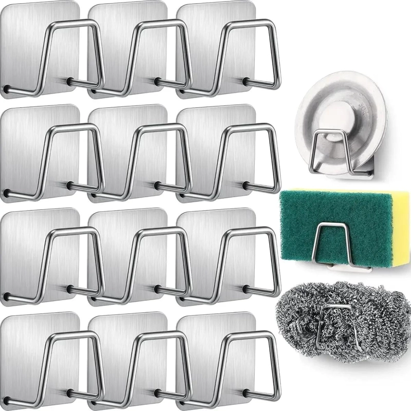 JUEGO DE 12 SOPORTES DE ESPONJA DE ACERO INOXIDABLE PARA COCINA - 1