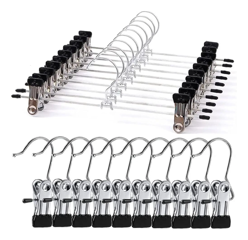 PERCHAS DE METAL CON PINZAS PARA FALDAS Y PANTALONES 10 PIEZAS - 1