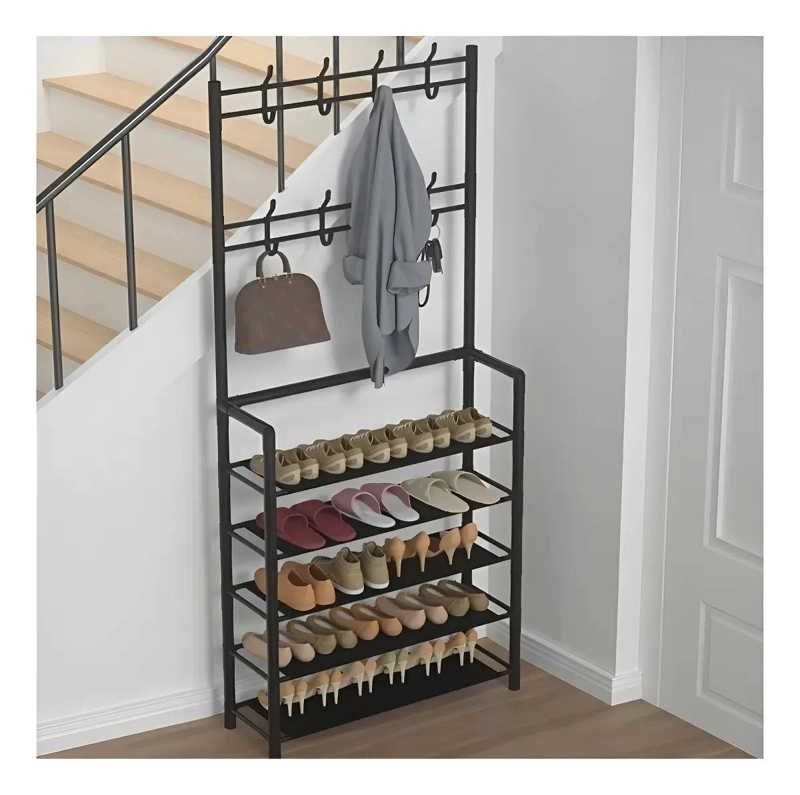ORGANIZADOR MULTIFUNCIONAL COLGADOR Y ZAPATERO COLOR NEGRO - 6