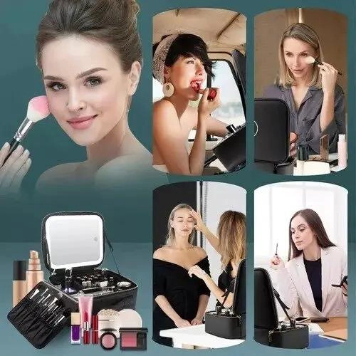 BOLSA DE MAQUILLAJE COMPACTA CON ESPEJO Y LUZ LED - 2