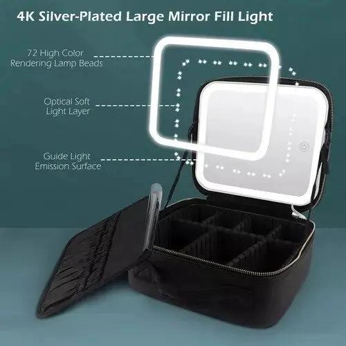 BOLSA DE MAQUILLAJE COMPACTA CON ESPEJO Y LUZ LED - 4