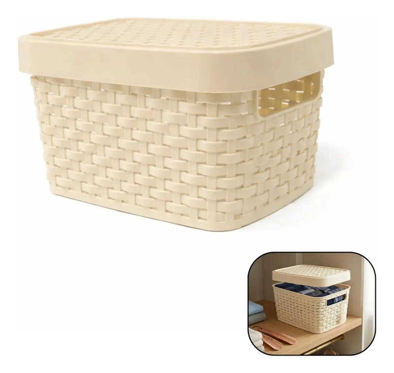 CAJA ORGANIZADORA PLASTICA MULTIUSO ESTILO RATAN 4.5 LITROS - 1