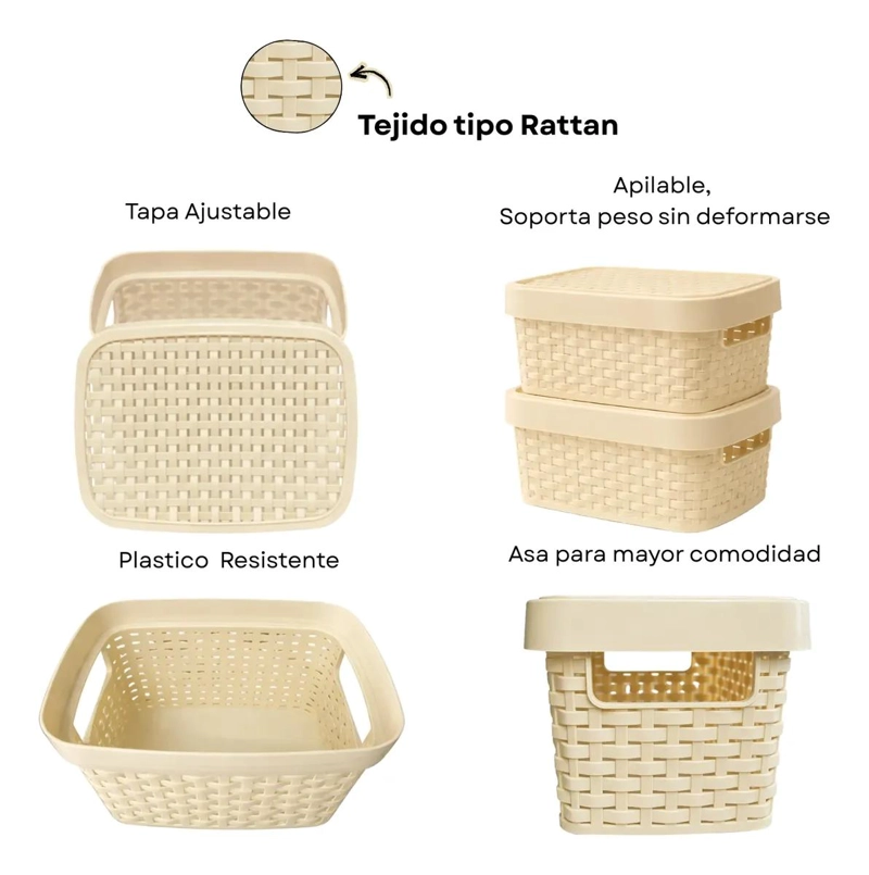 CAJA ORGANIZADORA PLASTICA MULTIUSO ESTILO RATAN 4.5 LITROS - 3