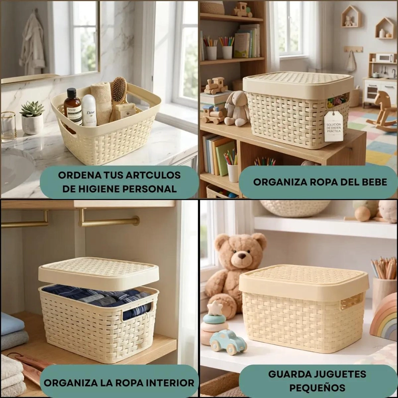 CAJA ORGANIZADORA PLASTICA MULTIUSO ESTILO RATAN 4.5 LITROS - 5