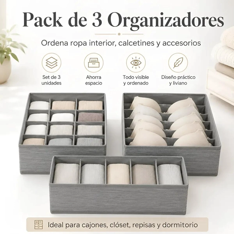 SET DE 3 ORGANIZADORES PARA ROPA INTERIOR Y ACCESORIOS - 1